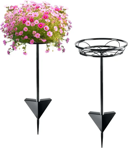 Tellingyou Paquete de 2 soportes ajustables para macetas para exteriores, soportes de metal para plantas al aire libre, soporte versátil para