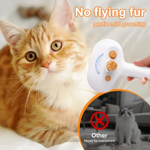 Miniatura 4 de Juego de cepillos de vapor para mascotas 3 en 1 para perros y gatos, peine de aseo con aerosol, herramienta de desfurado, depilación asistida por