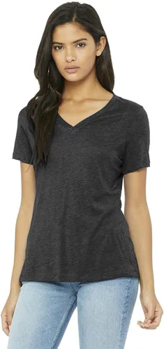 Miniatura 3 de Bella Canvas Camiseta relajada con cuello en V peinada para mujer, Mezcla triple, púrpura