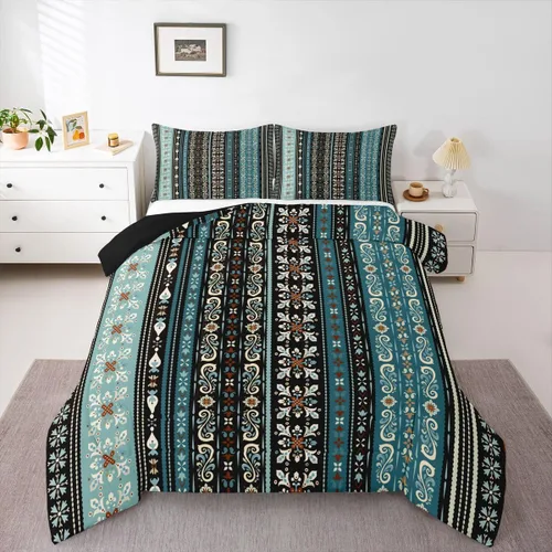 Miniatura 38 de Erosebridal - Juego de ropa de cama damascada negra para adultos, conjunto de edredón victoriano antiguo estilo barroco, tamaño queen, edredón Multi
