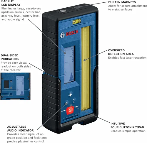 Miniatura 2 de BOSCH LR20 - Receptor láser rotativo de haz rojo y verde de 1000 pies, incluye soporte de montaje y 2 baterías AA