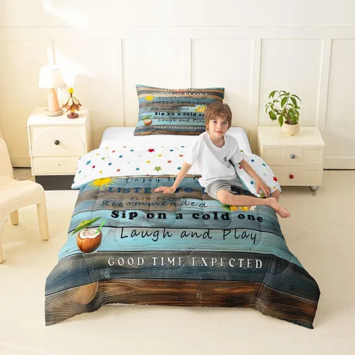 Miniatura 54 de Juego de ropa de cama King para casa del lago, juego de edredón de paleta de madera retro para regalos para amantes del lago, inserto de edredón