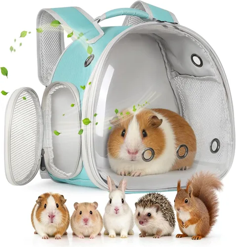 Miniatura 15 de Mochila Portadora de Conejo de Indias, Mochila Transparente con Ventana de Burbujas para Conejo de Indias, Conejito, Rata, Pájaro (Azul, Portadora)