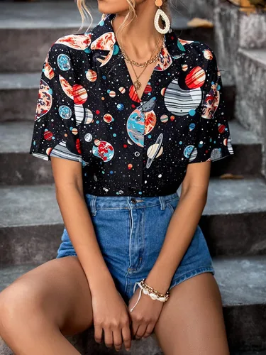 Miniatura 4 de Floerns Blusa casual de verano con cuello en V y botones para mujer