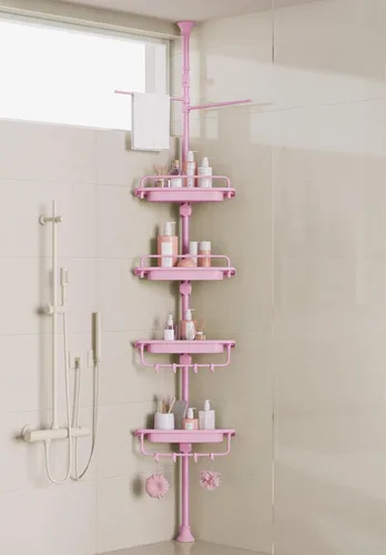 Miniatura 11 de XLHOMO Organizador de Ducha de Esquina con Barra de Tensión de 32 a 122 pulgadas, Todo Blanco, Estantes de Ducha Inoxidables Sin Taladro para Baño