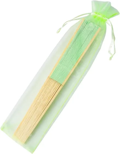 Miniatura 4 de 50 piezas de abanico de mano de papel con bolsas de organza, abanico plegable de bambú de mano, abanico para bricolaje, decoración para bodas