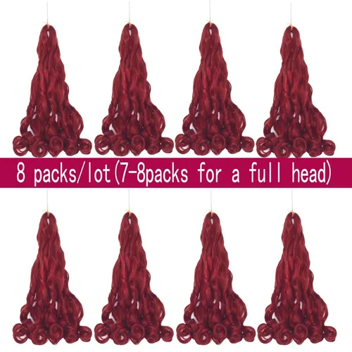Miniatura 3 de Paquete de 8 paquetes de cabello trenzado francés, 18 pulgadas, cabello de ganchillo en espiral ondulado suelto para mujeres negras, preestirado
