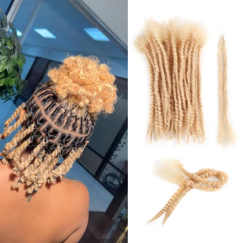 Miniatura 23 de Extensiones de cabello humano texturizado con extremos rizados, extensiones de cabello humano completamente hechas a mano para mujeres/hombres, se