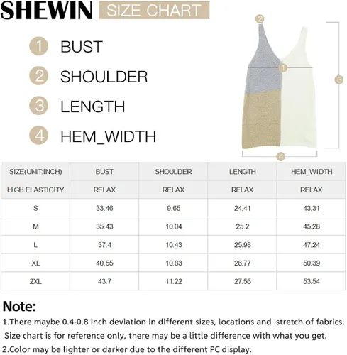 Miniatura 6 de SHEWIN Blusa sin mangas de punto con cuello en V para mujer, casual, bloque de color, holgada, sin mangas