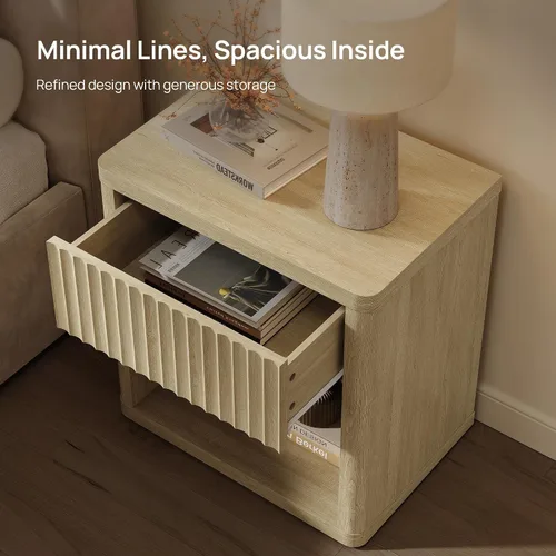 Miniatura 6 de SICOTAS Mesita de noche con cajón grande de 24 pulgadas de alto, moderna y acanalada, mesita de noche ancha para dormitorio, sofá, oficina en casa