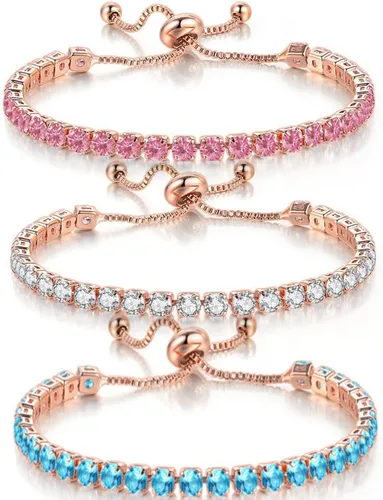 Pulseras de tenis chapadas en oro de 14 quilates, coloridas y brillantes circonitas cubanas ajustables, cadena de eslabones deslizantes, joyería