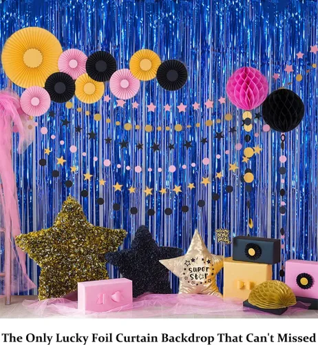Miniatura 3 de DUOBAO Cortinas de flecos de papel de aluminio de oropel azul real, 2 paquetes, 3 pies x 8 pies, telón de fondo para decoración de fiestas