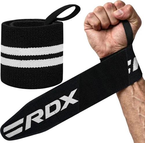 RDX Muñequeras para levantamiento de pesas (par), aprobadas por IPL y USPA, correas elásticas de algodón de 18" con soporte y bucle para el pulgar,