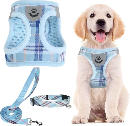 Miniatura 32 de PUPTECK - Arnés, collar y correa ajustables, sin tirones, para perros pequeños y medianos, cachorros y gatos, pechera reflectante acolchada de malla