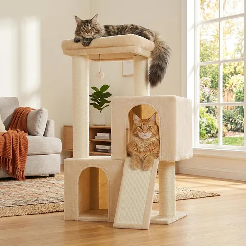 Miniatura 12 de PAWZ Road Árbol para gatos, torre para gatos de 30 pulgadas con condominios dobles para gatos de interior, casa de felpa para gatos con percha