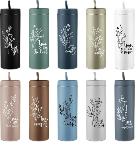 Tioncy 10 vasos de agradecimiento a los empleados de 16 onzas con tapa y popote inspirador mate para agua con popote para enfermera, equipo de