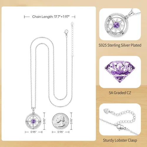 Miniatura 4 de Peeshow Collar para mujer, brújula, piedra natal, joyería de cumpleaños, aniversario, ideas para su novia, regalo romántico de amor en Navidad, día