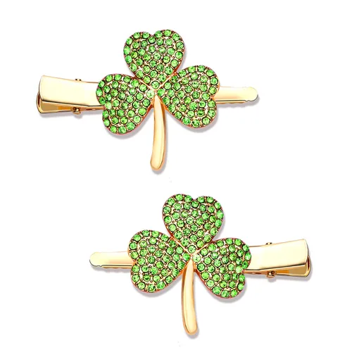Miniatura 7 de Pinzas para el cabello del Día de San Patricio con diamantes de imitación con purpurina de hoja verde para mujer, pinzas para el pelo de trébol
