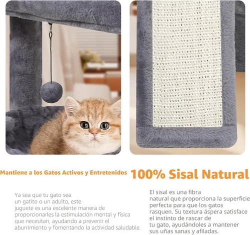 Miniatura 6 de YOUPET Árbol para gatos con poste para rascar para gatos de interior, torre para gatos con tablero para rascar y pelotas de juguete, torre de árbol