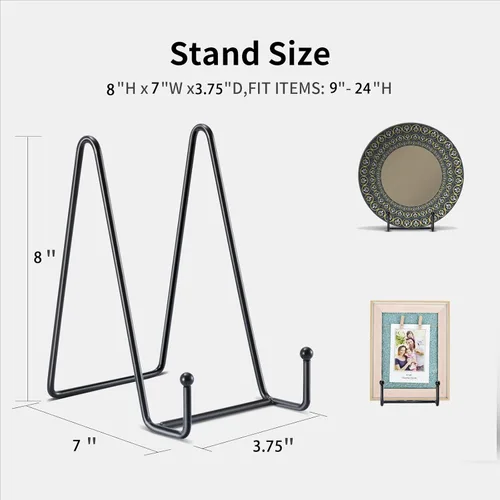 Miniatura 2 de Kruodop Soportes de Placa de 8 Pulgadas para Exhibición, Juego de 5 Soportes de Placa de Exhibición, Soporte de Caballete de Marco de Metal Negro