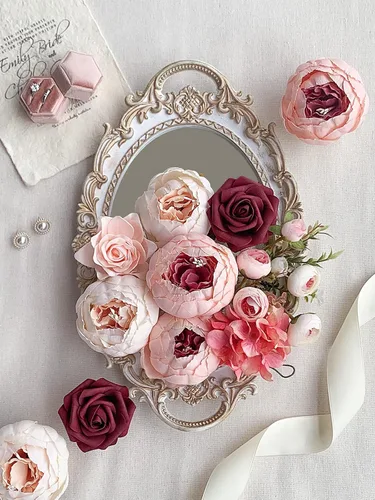 Miniatura 57 de FACINOC Ramos de Rosas Artificiales Naranjas, Juego de Caja de Flores Artificiales con Tallos para DIY, Bodas, Despedidas de Soltera, Decoraciones