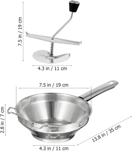 Miniatura 5 de Gatuida Molino giratorio de acero inoxidable para salsa de tomate, cortador manual de papas, prensatelas de mano para puré de papas, comida