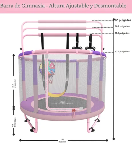 Miniatura 3 de Trampolín de 60 pulgadas para niños, mini trampolín 6 en 1 de 5 pies para interiores y exteriores, juguetes de Navidad, regalos de cumpleaños