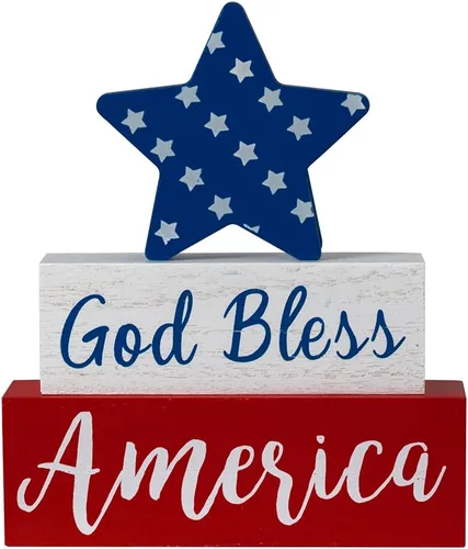 MEETYAMOR Decoraciones del 4 de julio, Día de los Caídos de Dios bendiga América con estrella, decoración patriótica del Día de la Independencia del