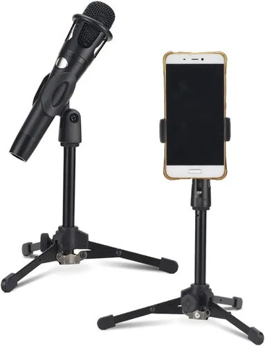 Miniatura 2 de Trípode plegable Soporte de micrófono de escritorio incluye clip de micrófono Clip de teléfono