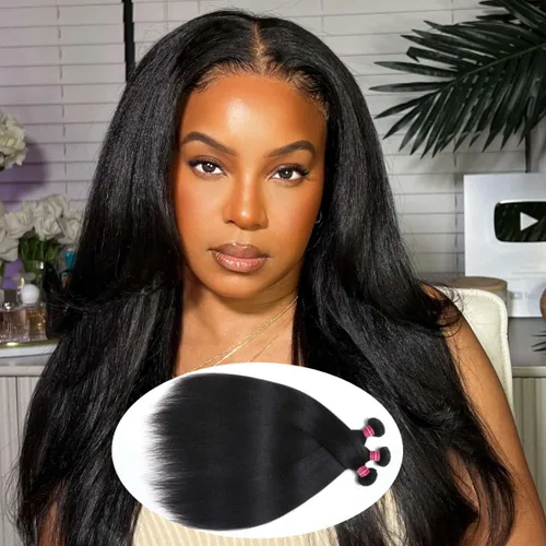 Miniatura 3 de Beauty Forever Yaki - Extensiones de cabello humano virgen mongol sin procesar, grado 12A, 3 paquetes de cabello humano virgen mongol sin procesar