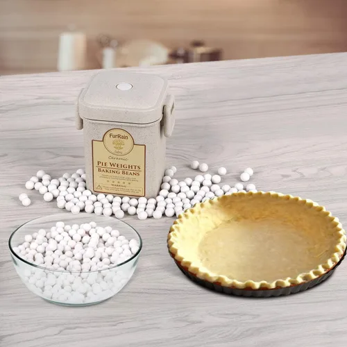 Miniatura 6 de FurRain - Pesos de cerámica para tarta reutilizables de 10 mm Frijoles para hornear costra de pastel Pesos de cerámica natural con contenedor