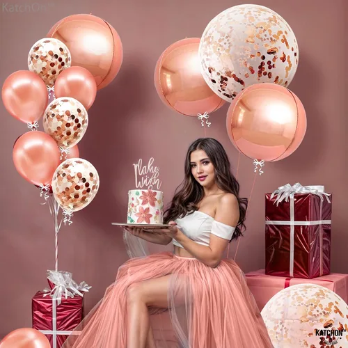 Miniatura 3 de KatchOn, Globos de oro rosa de 36 pulgadas con confeti, paquete de 21 Globos enormes para el día de la madre para decoraciones de fiesta de dulces