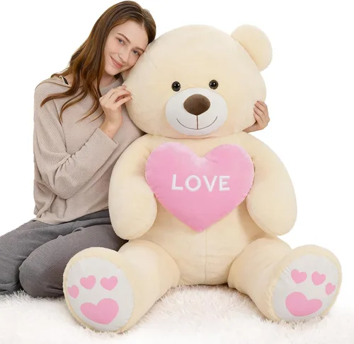 Miniatura 16 de Oso de peluche gigante de 4 pies, color marrón Lifesize Jumbo animal de peluche suave con pajarita y vientre grande para niños y niñas, oso