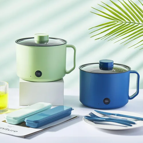 Miniatura 7 de 2 Piezas 1.8L Olla Eléctrica para Ramen Olla Caliente Eléctrica Cocinadora de Fideos de Doble Potencia, Protección contra Hervir en Seco