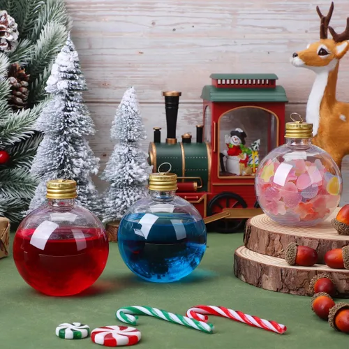 Miniatura 5 de Baluue Botellas de leche de plástico, 10 bolas de alcohol de Navidad, bola de adornos rellenables para árbol de Navidad de 8.5 fl oz, bombillas