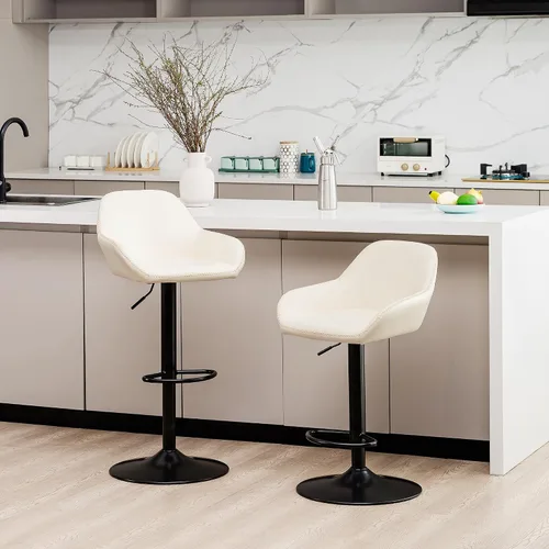 Miniatura 16 de Glitzhome Taburete de bar giratorio, taburetes de bar ajustables con soporte trasero y reposapiés, silla de bar tapizada de piel sintética