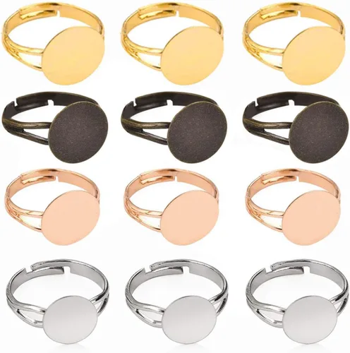Miniatura 5 de LANBEIDE 40 anillos en blanco, chapado en plata, ajustable, plano, de 0.47 pulgadas, base de anillo en blanco (oro + plata)