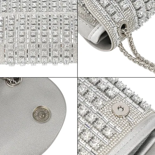 Miniatura 4 de Bolso de mano de noche con diamantes de imitación brillantes para mujer, bolso de hombro para boda, fiesta, baile de graduación