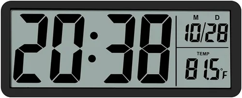 Reloj de pared digital grande de 8.5 pulgadas, funciona con batería o enchufe, reloj digital LCD con pantalla grande con hora, fecha y temperatura,