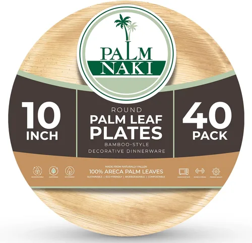 Miniatura 7 de PALM NAKI Platos redondos de hoja de palma (40 unidades) – Vajilla desechable, platos redondos compostables y biodegradables