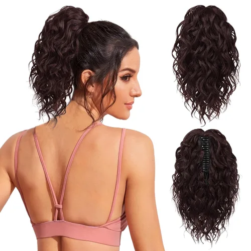 Miniatura 13 de Flufymooz Extensión de cola de caballo, extensión de cola de caballo corta de 12 pulgadas con pinza de garra, cabello ondulado rizado, clip