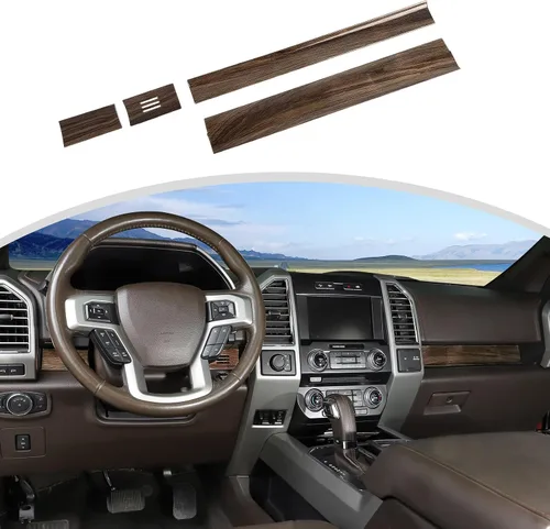 Miniatura 11 de CheroCar Para F150 - Panel de cubierta de consola central, accesorios de decoración para Ford F150 2015-2020, grano de madera negra..