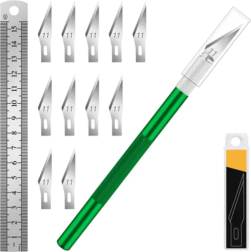 Miniatura 15 de DIYSELF 1 Pieza Cuchillo de Manualidades Cuchillo de Hobby con Kit de 11 Piezas Cuchillas de Acero Inoxidable, 1 Regla de Acero de 15CM para Arte