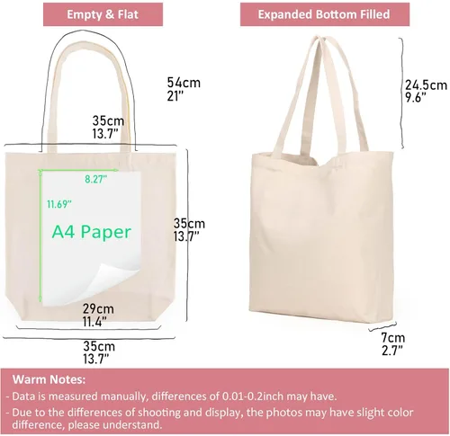Miniatura 3 de Bolsas de lona de Koolmox, Bolsas de lona de algodón en blanco de gran resistencia con fondo plano, 6 piezas, Beige