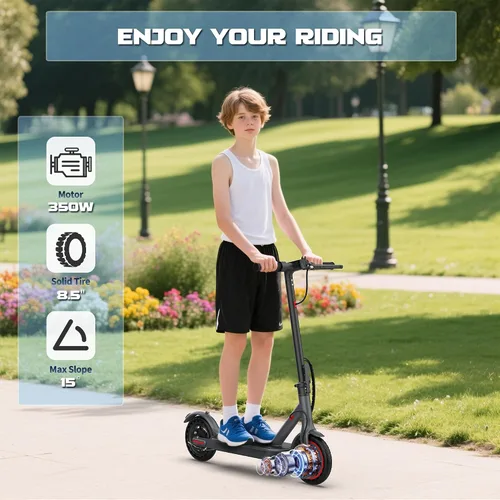 Miniatura 2 de Werhy Kids Electric Scooter, 350W Motor, 19 Mph Speed & 15 Miles Range, 8.5" Solid Tires, Lightweight Foldable Scooter with Dual Braking System, Max