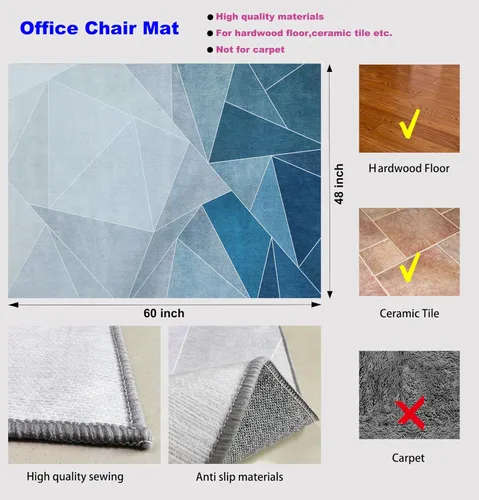 Miniatura 6 de Tapete para silla de oficina para suelo de madera dura, 48 x 60 pulgadas, tapete de oficina con ruedas de alta calidad premium, tapete Gris azulado