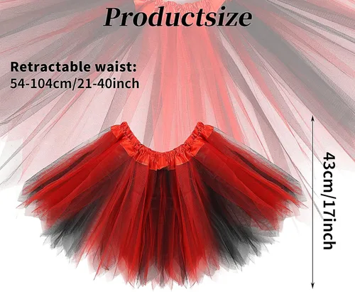 Miniatura 2 de Lusofie Falda tutú para mujeres adultas, clásica, elástica, de 3 capas, tutú de tul, faldas de ballet, faldas de baile de princesa (rojo y negro)
