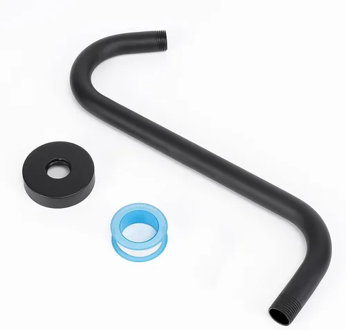 Miniatura 6 de Brazo de ducha en forma de S, tubo de extensión de cabezal de ducha de altura alta, conexión estándar de 1/2 pulgada con brida, impresionante Negro