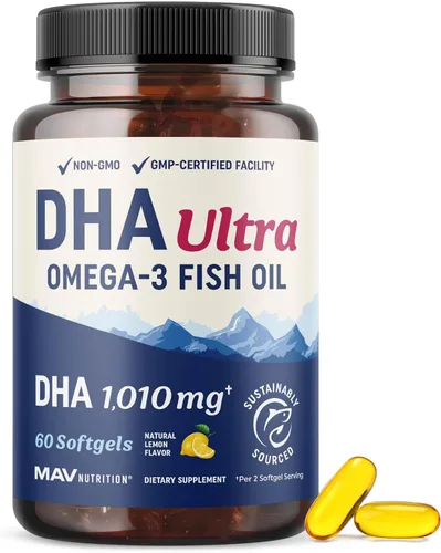 DHA Ultra 1,010 mg | Apoyo a la salud cerebral y cognitiva | Aceite de pescado Omega 3 | 1,414 mg de Omega-3 totales | Suplementos de DHA de alta