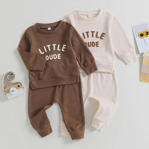 Miniatura 7 de Ropa para bebé niño pequeño, sudadera de manga larga con cuello redondo, pantalones casuales, 2 piezas, traje de otoño e invierno